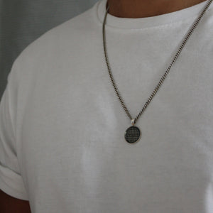 BLACK PYRAMIDS MEDALLION Hetariki Jewellery Curb chain 60cm oxidised 