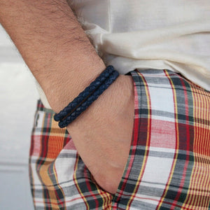 DUAL LEATHER XL BRACELET - NAVY BLUE Dual XL Hetariki Jewellery 