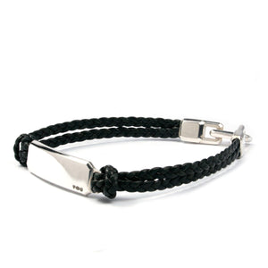 SILVER ID LEATHER BRAIDED BRACELET Silver ID Leather Cord Bracelet Hetariki Jewellery 