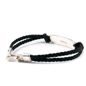 SILVER ID LEATHER BRAIDED BRACELET Silver ID Leather Cord Bracelet Hetariki Jewellery 