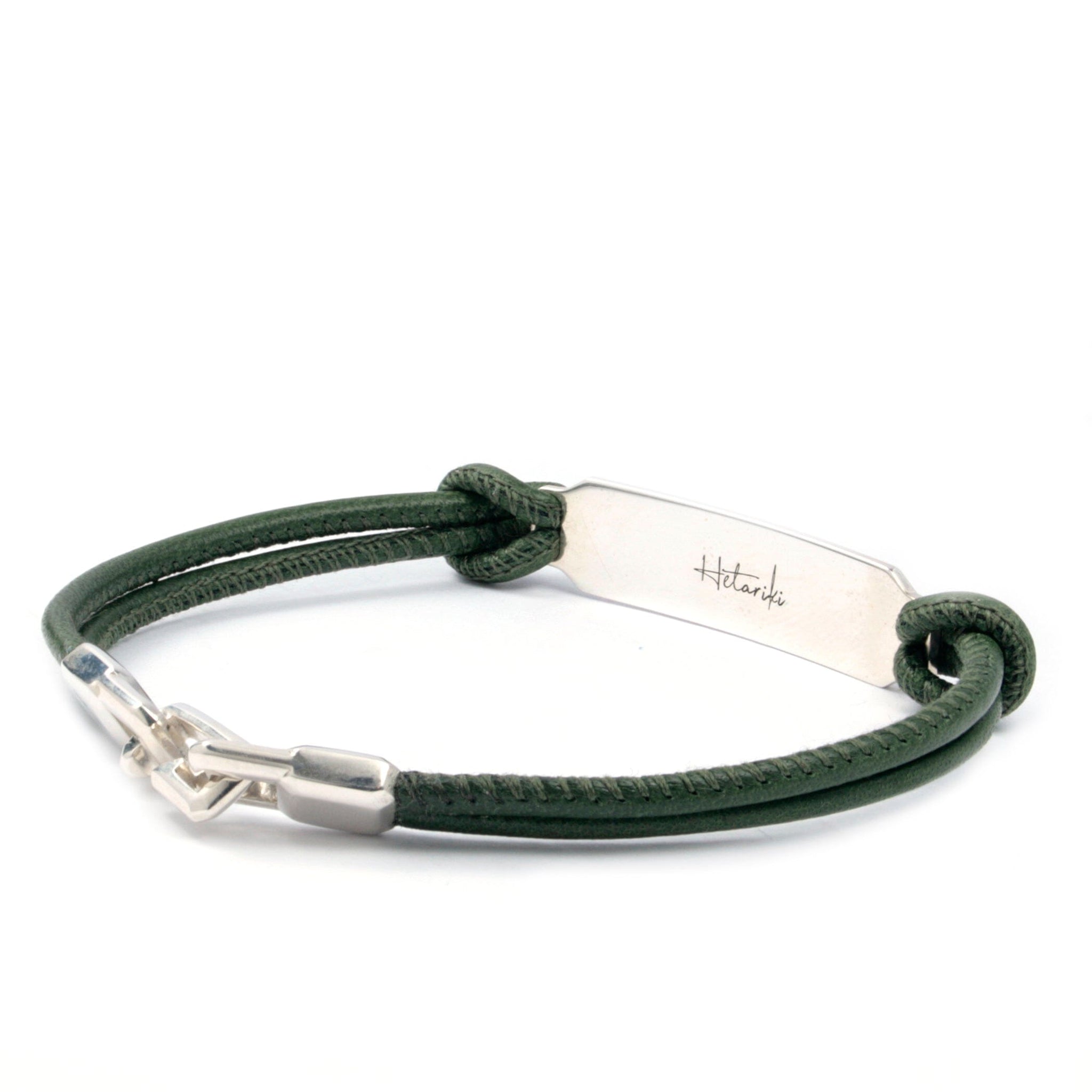 SILVER ID LEATHER CORD BRACELET Silver ID Leather Cord Bracelet Hetariki Jewellery 