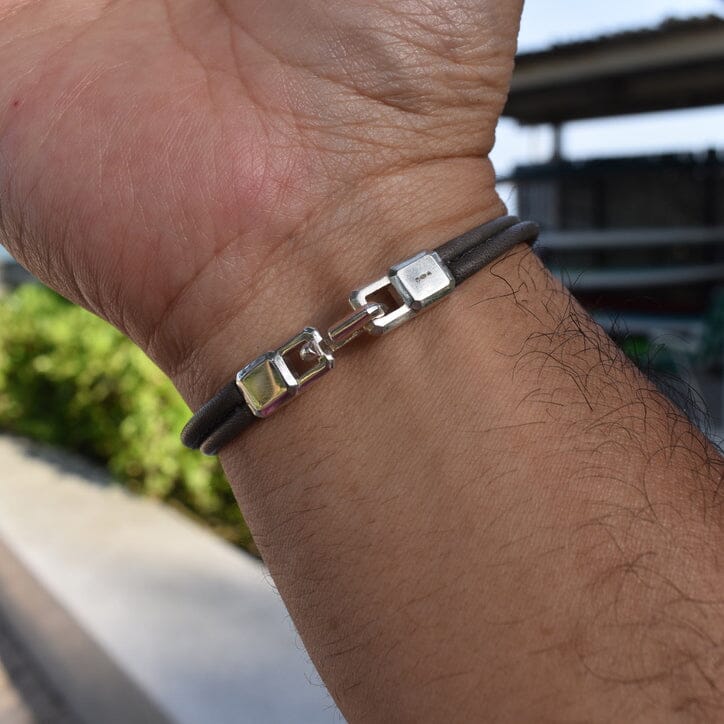 SILVER ID LEATHER CORD BRACELET Silver ID Leather Cord Bracelet Hetariki Jewellery 