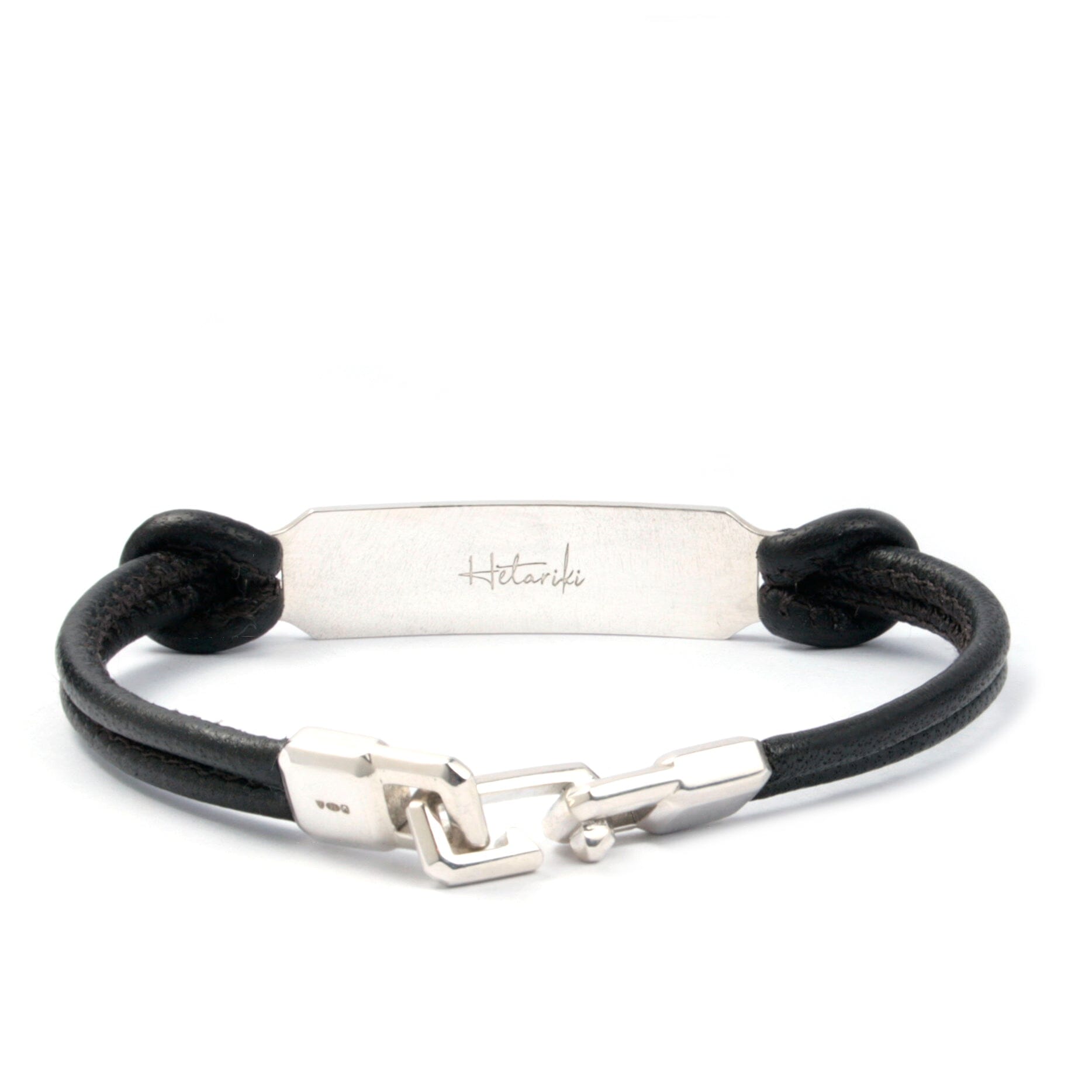 SILVER ID LEATHER CORD BRACELET Silver ID Leather Cord Bracelet Hetariki Jewellery 