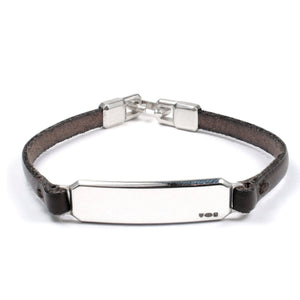SILVER ID LEATHER STRAP BRACELET Silver ID Leather Strap Bracelet Hetariki Jewellery 