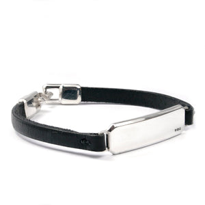 SILVER ID LEATHER STRAP BRACELET Silver ID Leather Strap Bracelet Hetariki Jewellery 