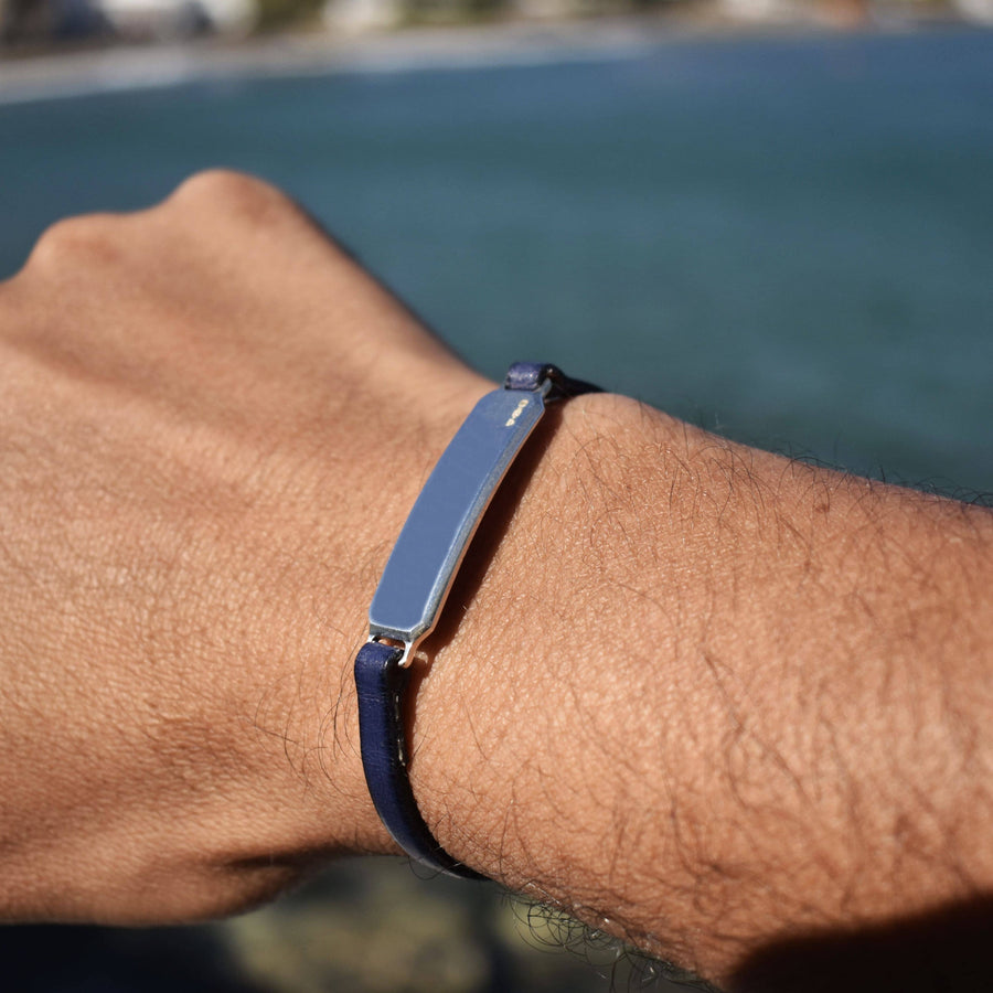 SILVER ID LEATHER STRAP BRACELET Silver ID Leather Strap Bracelet Hetariki Jewellery 