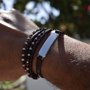 SILVER ID LEATHER STRAP BRACELET Silver ID Leather Strap Bracelet Hetariki Jewellery 