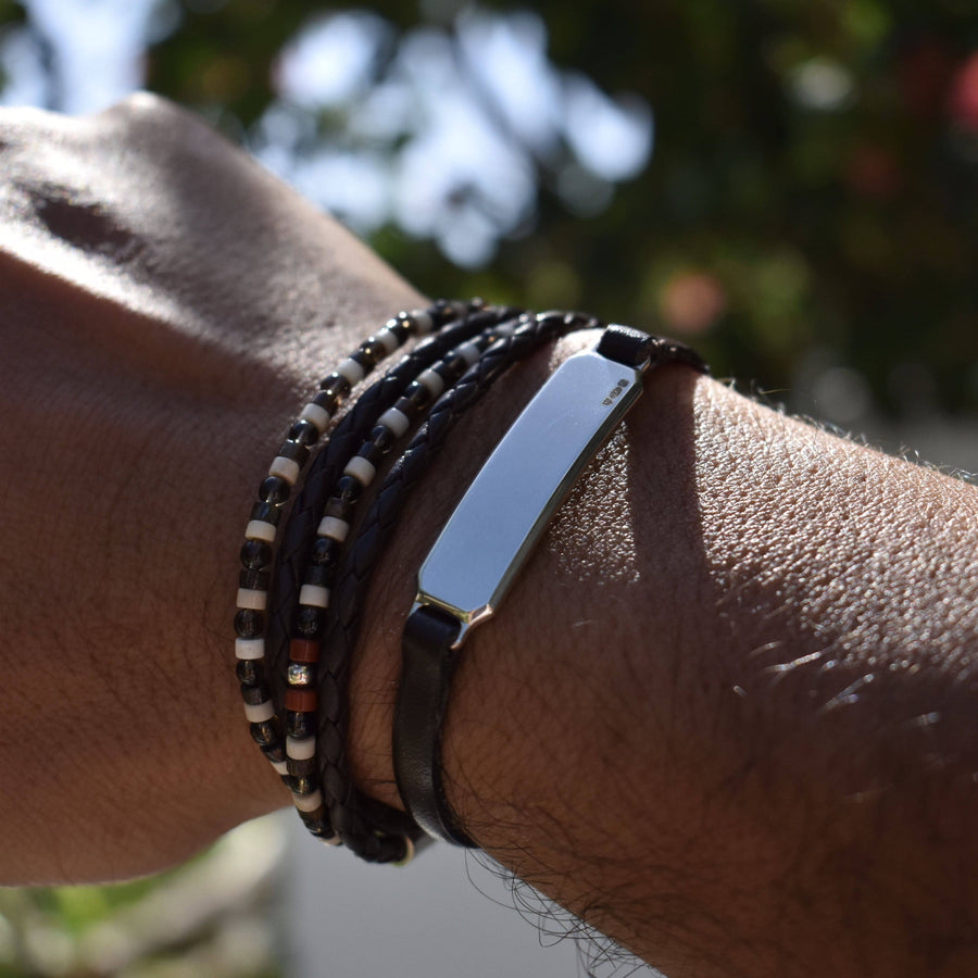 SILVER ID LEATHER STRAP BRACELET Silver ID Leather Strap Bracelet Hetariki Jewellery 