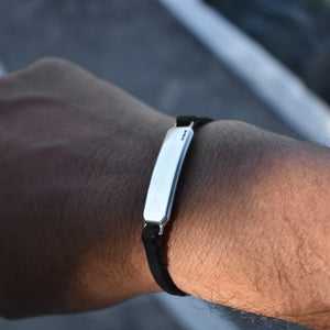 SILVER ID LEATHER STRAP BRACELET Silver ID Leather Strap Bracelet Hetariki Jewellery 