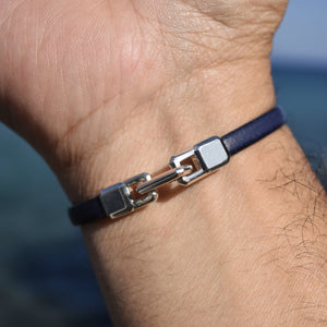 SILVER ID LEATHER STRAP BRACELET Silver ID Leather Strap Bracelet Hetariki Jewellery 