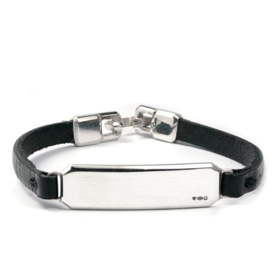 SILVER ID LEATHER STRAP BRACELET Silver ID Leather Strap Bracelet Hetariki Jewellery 