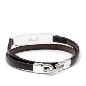 SILVER ID LEATHER WRAP BRACELET Silver ID Leather Wrap Bracelet Hetariki Jewellery 